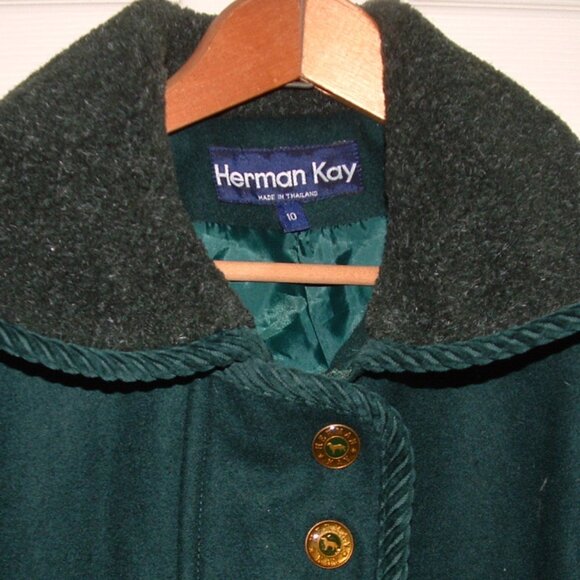 NEW Forest Green Sz 10 Wool Blend Full Zip Warm Winter Coat Pockets HERMAN KAY - Picture 3 of 7
